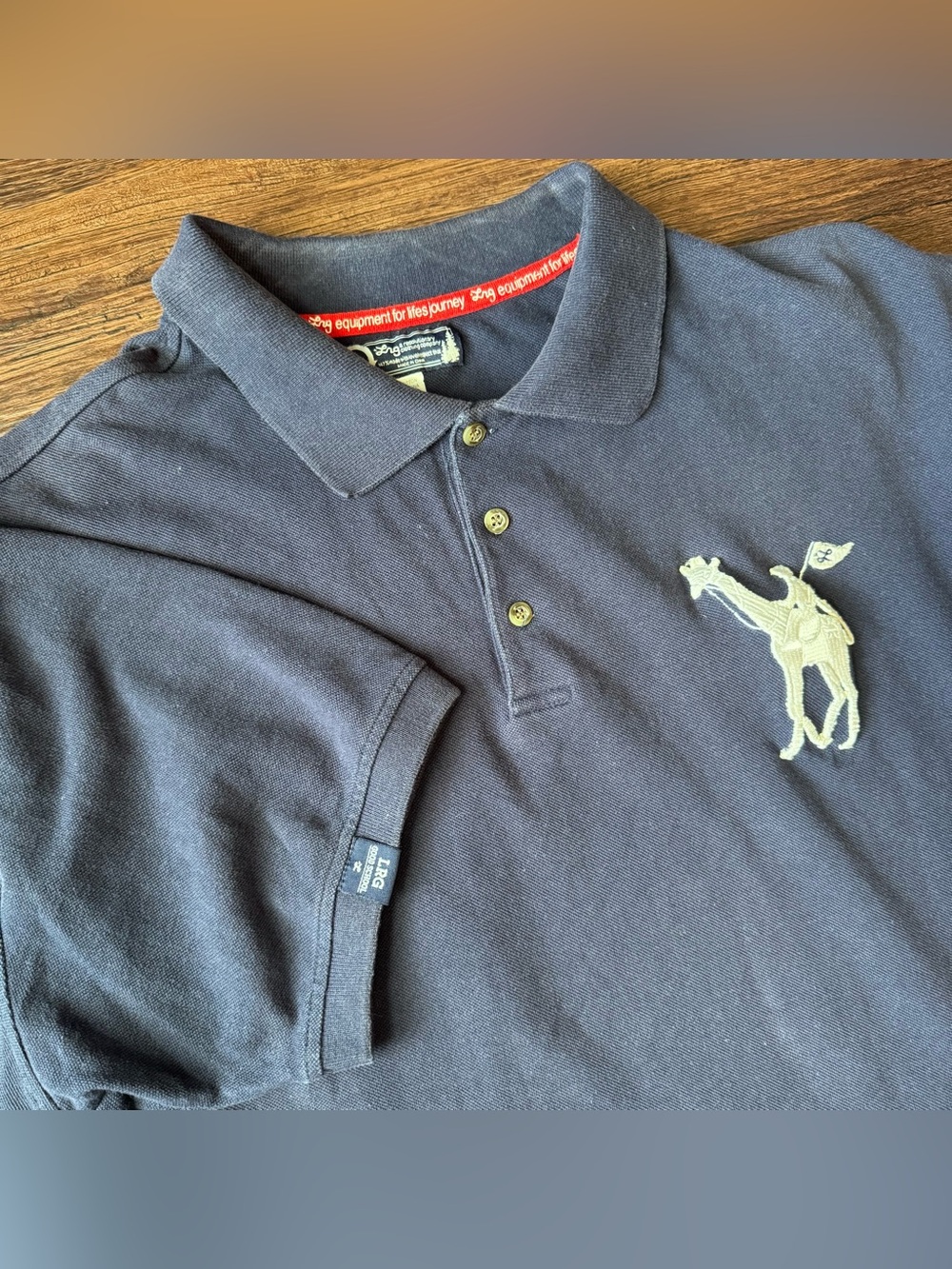LRG Polo Mens XL Navy Giraffe Jockey Shirt Good School No.47 READ Embroidered